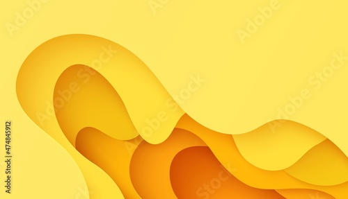 Abstract yellow background in cut paper style. Cutout orange wallpaper. Wavy template for save the Earth posters, eco brochures, business presentations. Vector card illustration of papercut background
