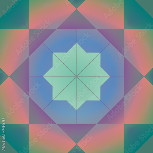 Geometric pattern of colored rectangles and a radial gradient.3d.