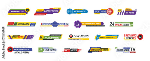 TV title news bar logos, news feeds, television, radio channels.