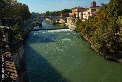 Ponte Cestio over river Tiber at Isola Tiberina in Rom, Italy, Europe 