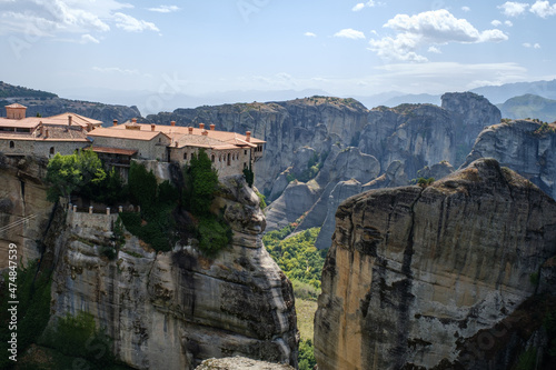 The Meteora is a rock formation in central Greece hosting one of the largest and most precipitously built complexes of Eastern Orthodox monasteries