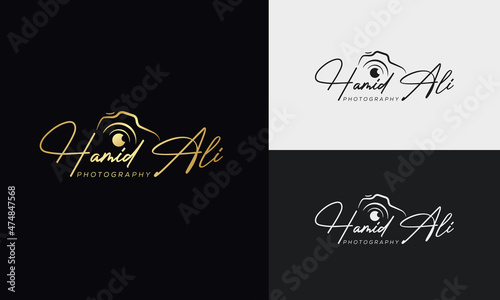 Photography logo template vector. signature logo concept.
