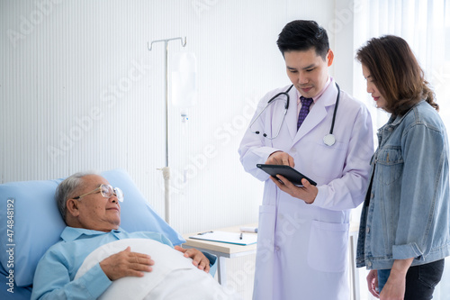 elderly patient old man in concept of health insurance, visit professional doctor at hospital