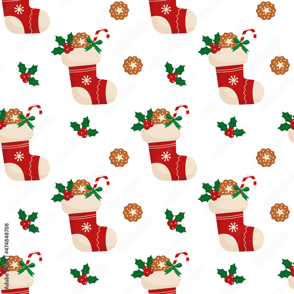 Christmas stocking with sweets. Seamless patterns. Can be used for ...