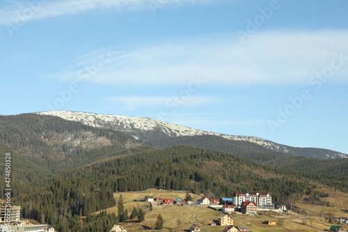 Carpathian mountains in sunny day against blue sky