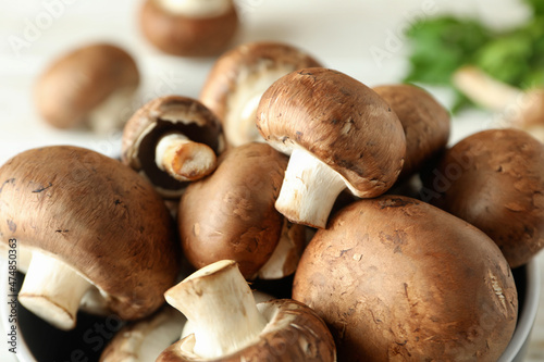 Concept of tasty food with champignon on white