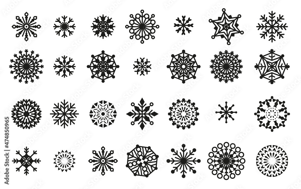 Vector illustration of a New Year's set with black snowflakes. For a postcard, for congratulations, for printing Vector illustration of a New Year's set with black snowflakes. For a postcard, for congratulations, for printing