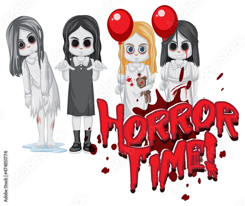 Horror Time text design with creepy ghost girls