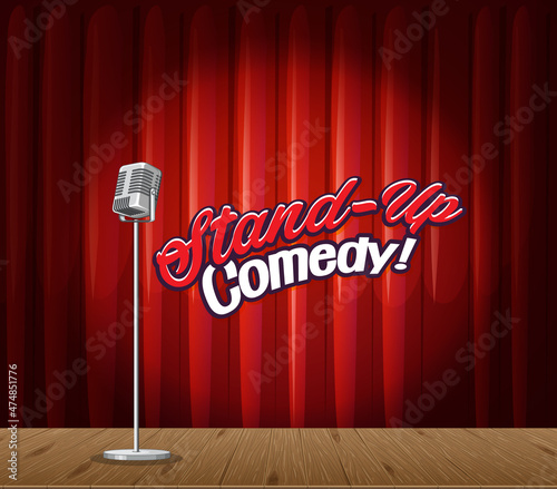 Stand up comedy banner with vintage microphone