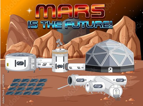 Space station on planet with Mars is the future logo
