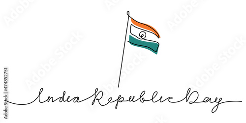 Continuous one single line of india flag for india republic day isolated on white background.