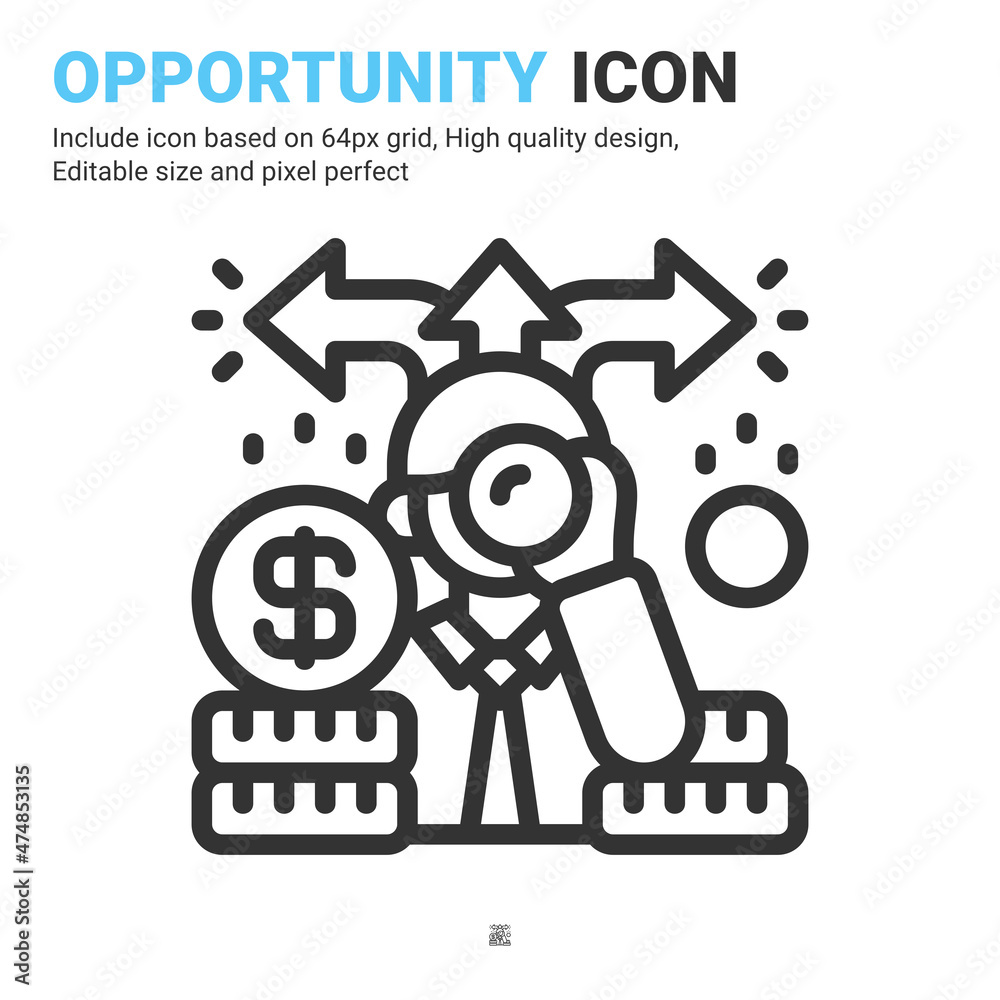 Opportunity icon vector with outline style isolated on white background. Vector illustration opportunities sign symbol icon concept for business, finance, industry, company, app, web and project Opportunity icon vector with outline style isolated on white background. Vector illustration opportunities sign symbol icon concept for business, finance, industry, company, app, web and project