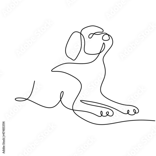 Continuous one single line of little dog isolated on white background.