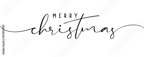 Merry Christmas calligraphy lettering phrase. Hand drawn modern script isolated on white background. Xmas vector brush ink text illustration. Creative typography for holiday greeting cards, banner
