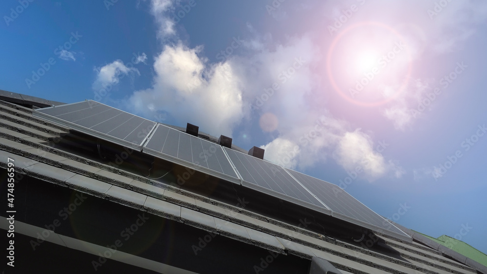 Photovoltaic. Solarcell panel. Solar roof power plant on the roof of a ...
