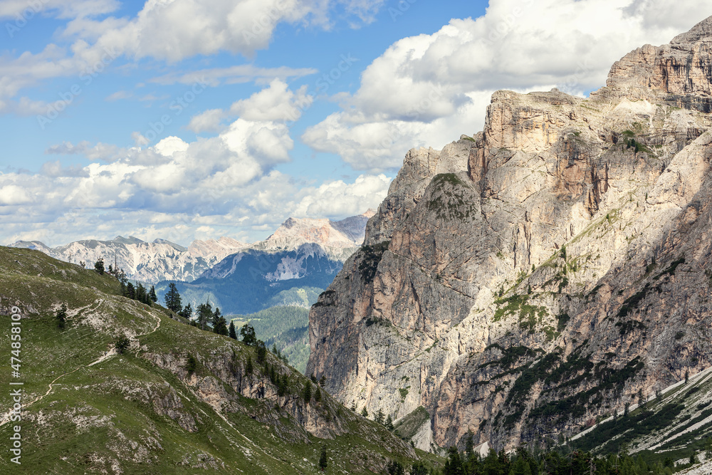 Picturesque gorge in the Dolomites on a summer sunny day. Natural park Puez Odle