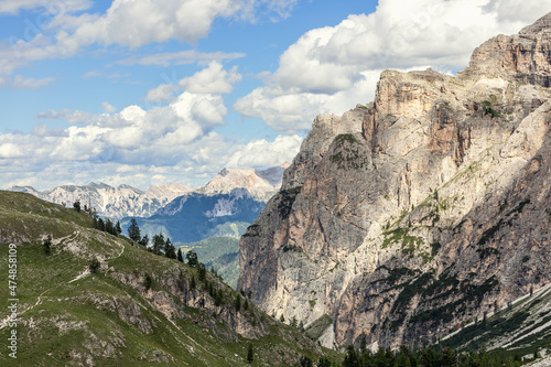 Picturesque gorge in the Dolomites on a summer sunny day. Natural park Puez Odle
