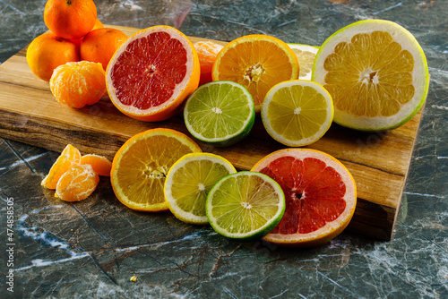 Fototapeta Naklejka Na Ścianę i Meble -  Citrus fruits. Oranges, lime, lemon, mandarins, citrus, pomelo, and grapefruit