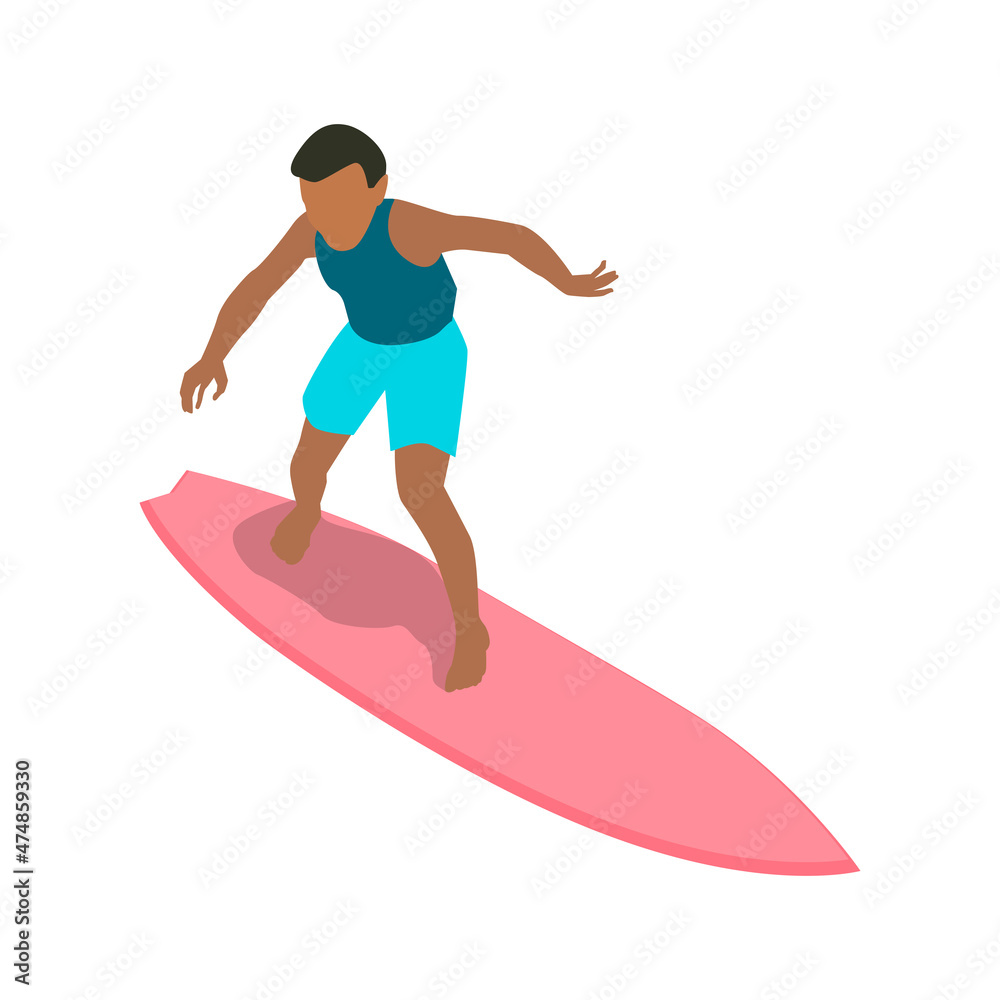 Riding Pink Surfboard Composition