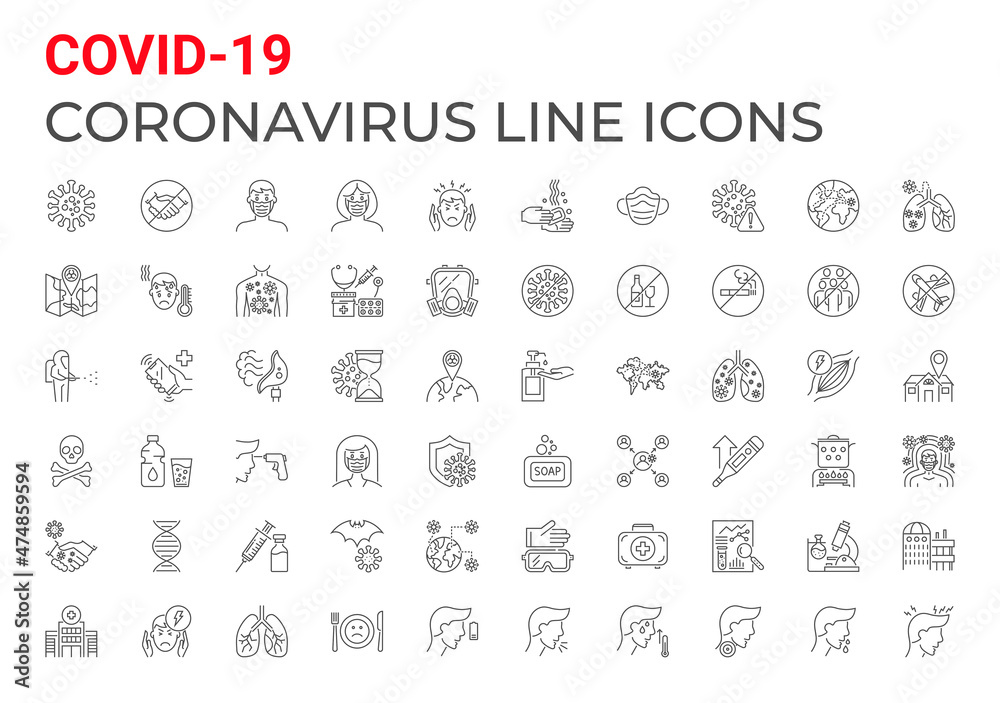 Coronavirus COVID-19 pandemic related icons set Coronavirus COVID-19 pandemic related icons set