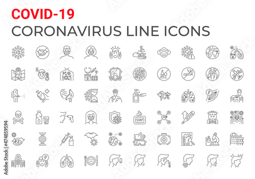 Coronavirus COVID-19 pandemic related icons set