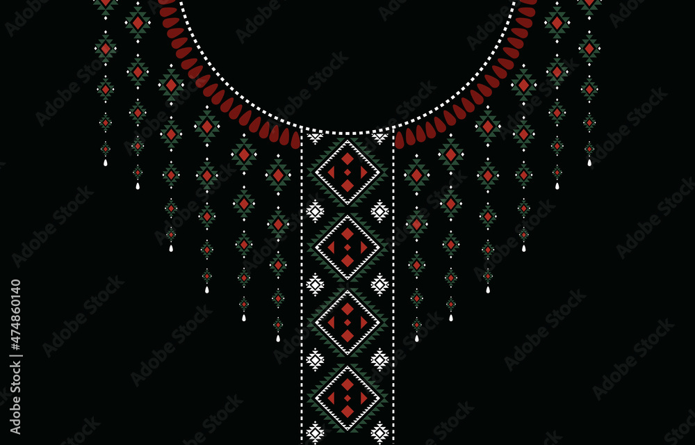 © nongnuch - geometric ethnic pattern neck embroidery style, necklace, neckline design for background or wallpaper and clothing,batik,fabric,oriental ikat. © nongnuch - geometric ethnic pattern neck embroidery style, necklace, neckline design for background or wallpaper and clothing,batik,fabric,oriental ikat.