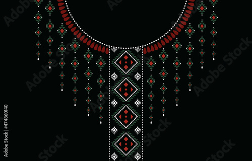 geometric ethnic pattern neck embroidery style, necklace, neckline design for background or wallpaper and clothing,batik,fabric,oriental ikat. photo