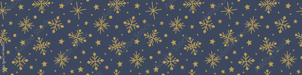 Design of a seamless pattern with snowflakes. Panoramic header. Vector Design of a seamless pattern with snowflakes. Panoramic header. Vector