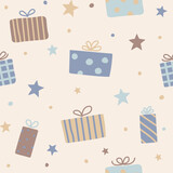 Design of pattern with Xmas present boxes. Christmas concept. Vector