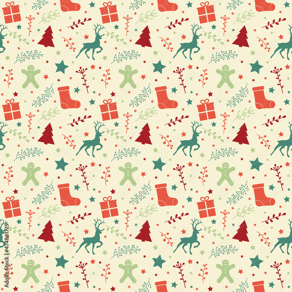Christmas pattern with festive ornaments. Xmas wrapping paper concept. Vector Christmas pattern with festive ornaments. Xmas wrapping paper concept. Vector