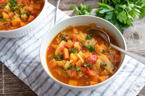 Vegetable soup with cabbage photo