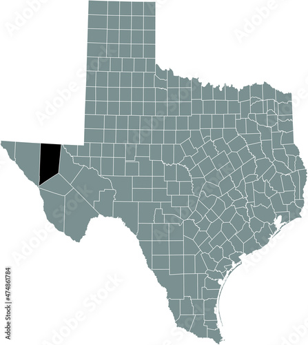 Black highlighted location map of the Culberson County inside gray administrative map of the Federal State of Texas, USA photo