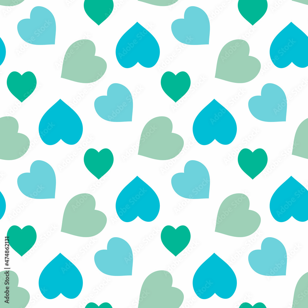Seamless pattern with blue and green hearts on white background. Vector image. Seamless pattern with blue and green hearts on white background. Vector image.
