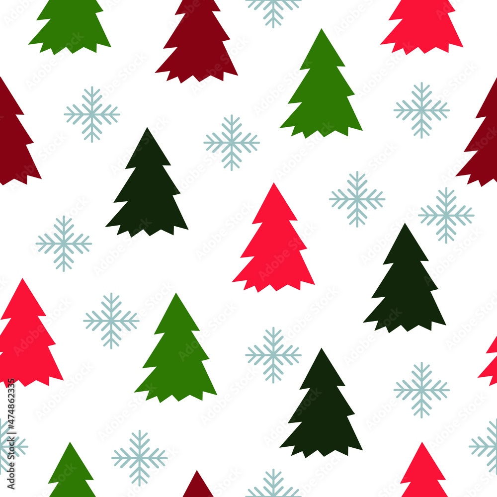 Christmas tree cartoon pattern. snowflake cute background. The seamless pattern in Christmas fashion. Beautiful design vector for fashion, wrapping paper, cards, wallpaper, fabric, background.