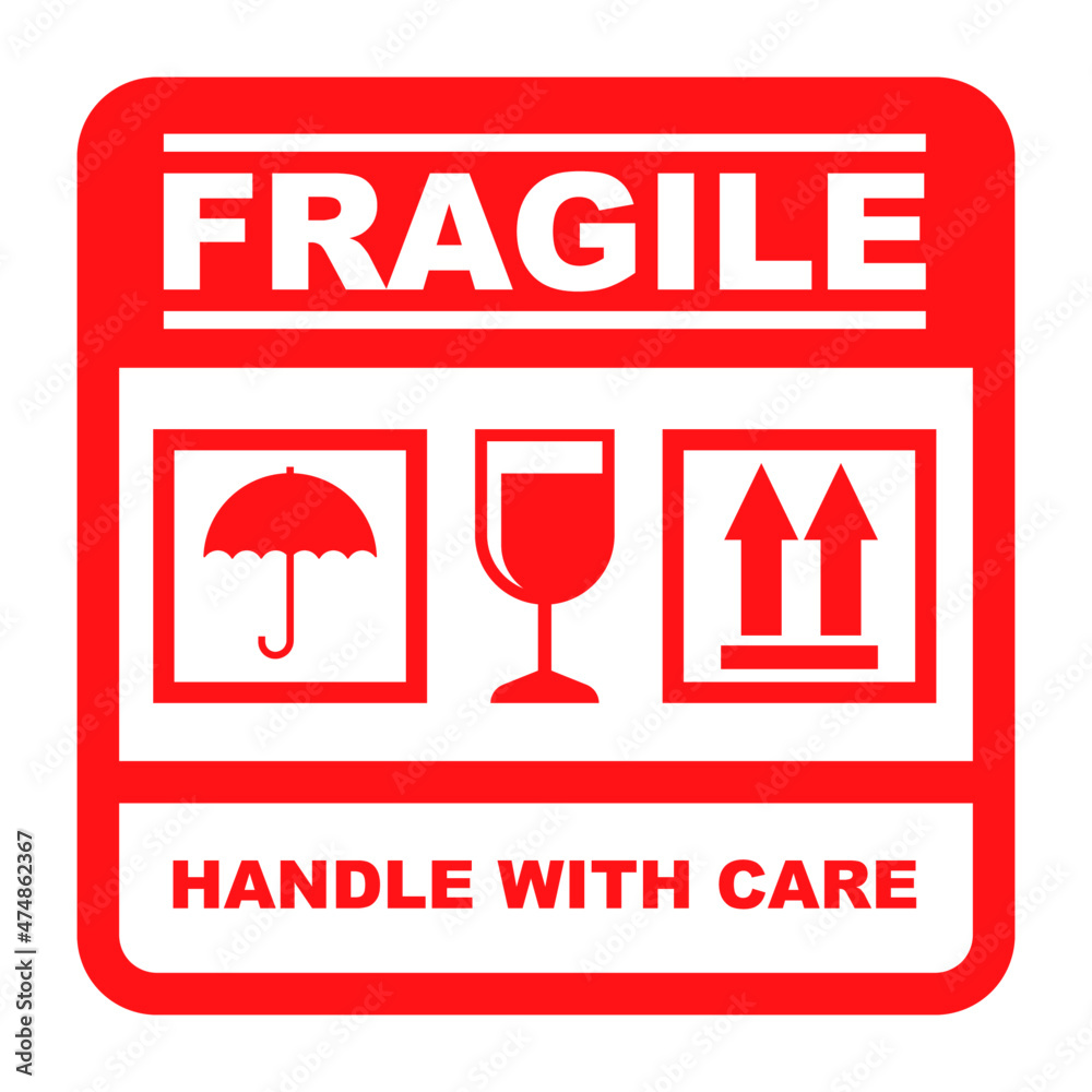 Handle with care vector illustration. Red label pictogram of the