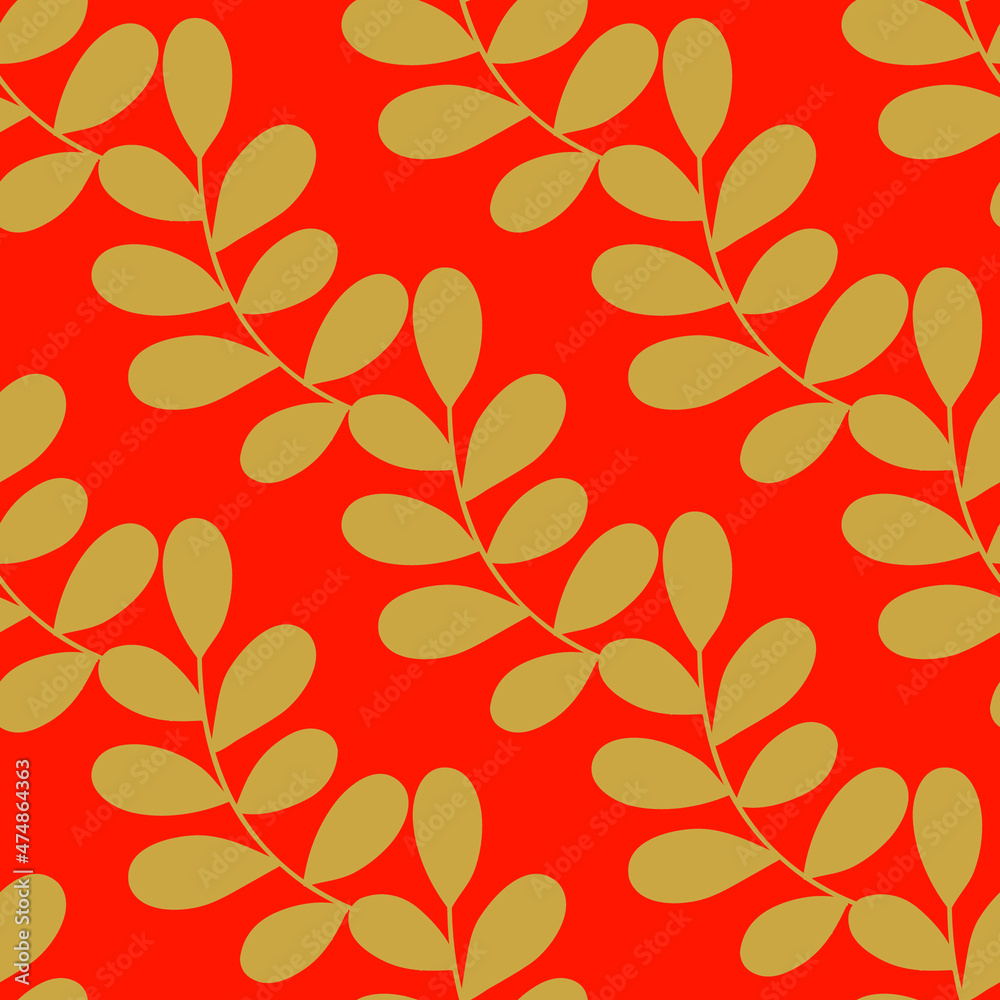 beautiful leaf pattern cute botanical on orange background. The seamless vines pattern in leaves pattern. Beautiful design plant for fashion, wrapping paper, cards, wallpaper, fabric, background.