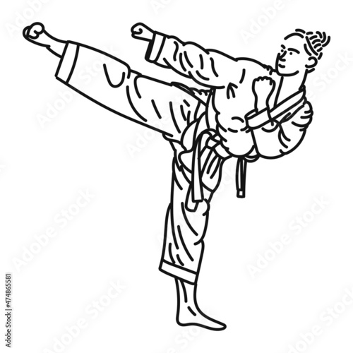 line art of a woman posing in karate coolly photo