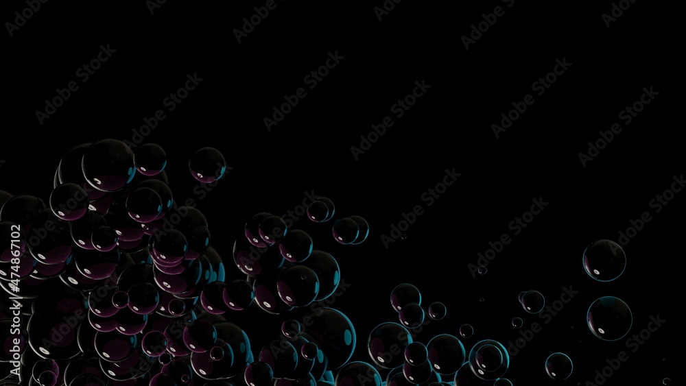 Black flying glossy spheres  3d render background. Ai data protection concept for tech company, business, web development.