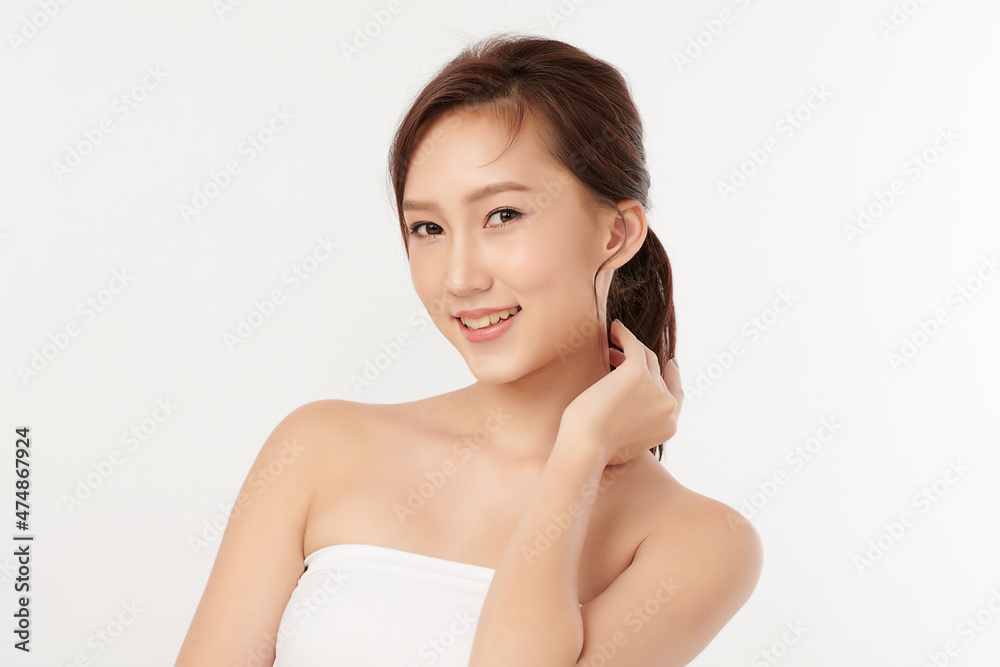Beautiful young asian woman with clean fresh skin on white background, Face care, Facial treatment, Cosmetology, beauty and spa, Asian women portrait. Beautiful young asian woman with clean fresh skin on white background, Face care, Facial treatment, Cosmetology, beauty and spa, Asian women portrait.