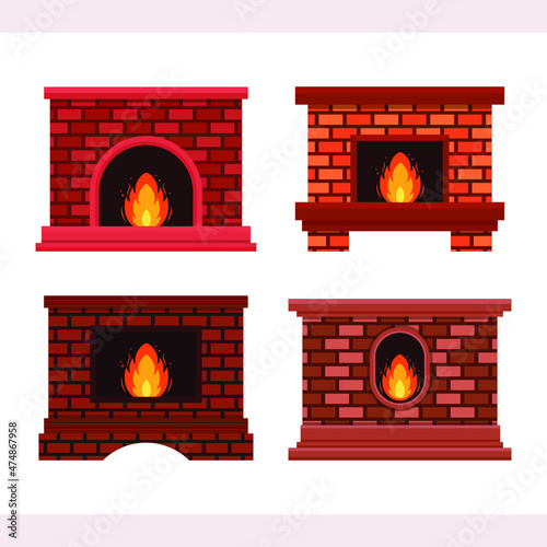 Set of fireplace logo design template