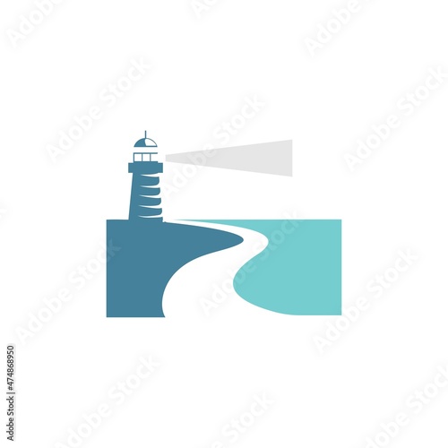 Coastal beach beacon logo design illustration vector template