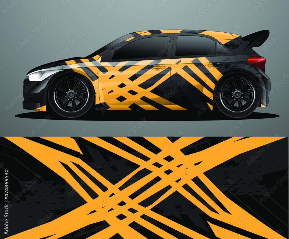 Fototapeta premium Rally car decal graphic wrap vector, abstract background