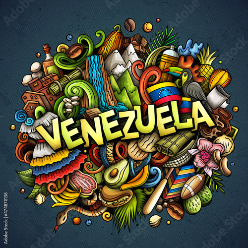 Venezuela hand drawn cartoon doodle illustration. Funny local design.