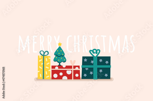 Merry Christmas card with gift boxes