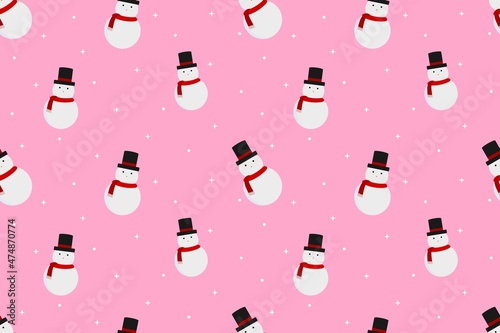 Kawaii Snowman Seamless Pattern Pink Design