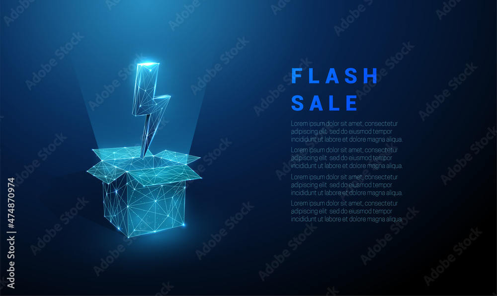 Abstract open box and lightning. Flash sale template