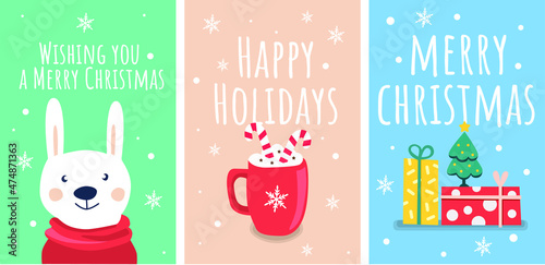 set of Christmas card with rabbit, mag and gifts