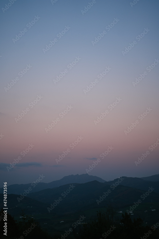 Beautiful mountain range silhouette in Basque Country