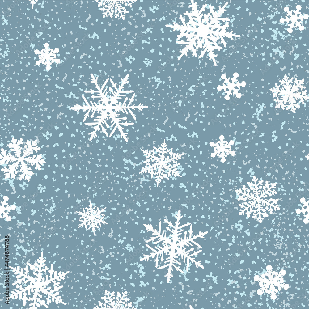 Snowflakes seamless winter pattern with snow.