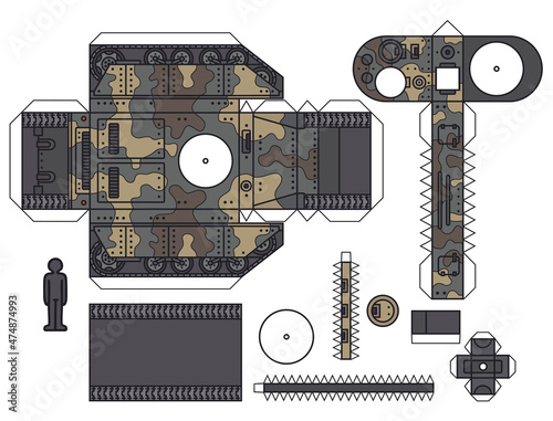 The paper model of a vintage camouflaged tank